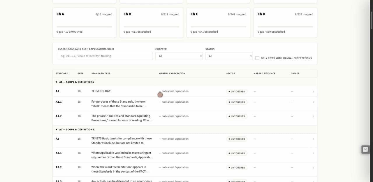 FACT-Codex mapping evidence documents against accreditation standards