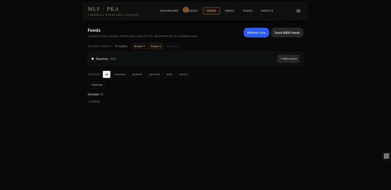 The personal knowledge assistant: wiki, tasks, and ingestion running over an MCP server